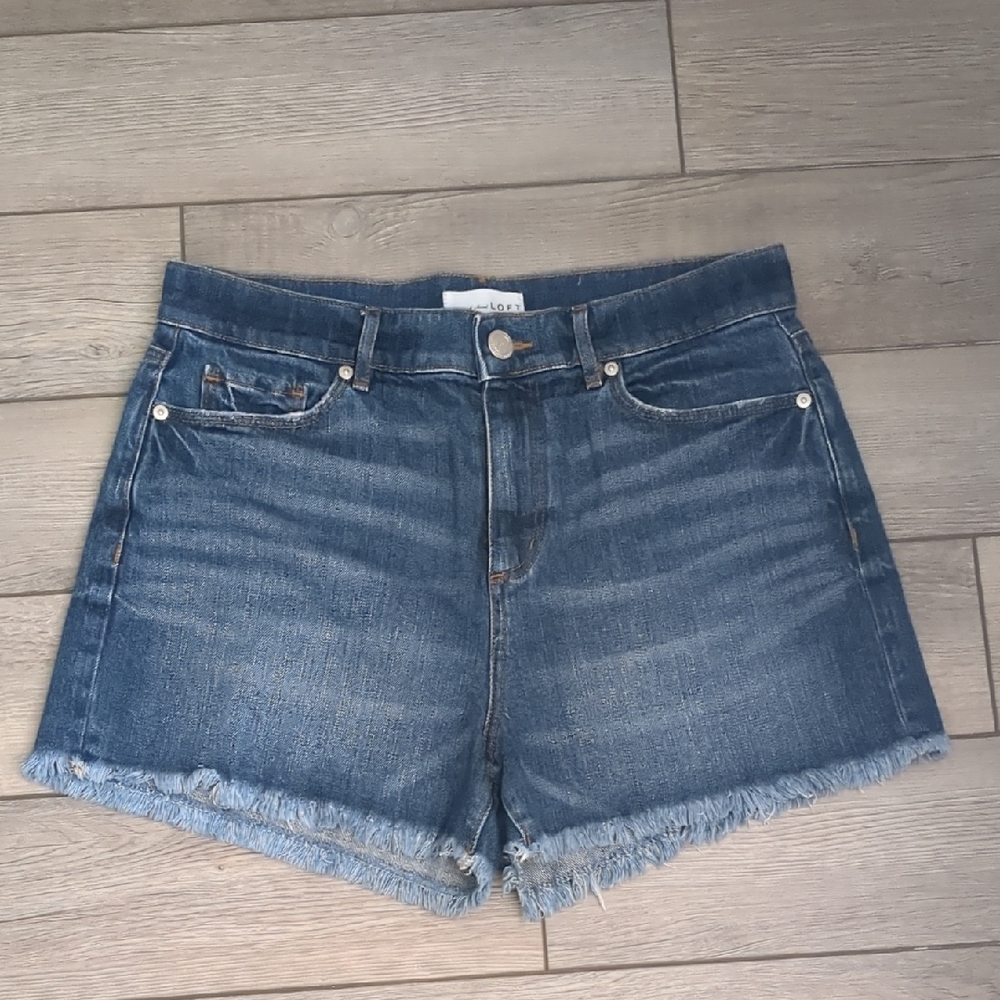 NWOT LOFT Blue Jean Shorts with Frayed Hem and Relaxed Fit